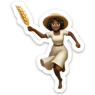 huckleberry Finn harvest goddess sprinting with wheat, with a large stride and arms outstretched sticker