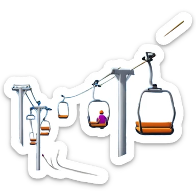 ski resort with snow-covered mountains and skier, ski lift scene sticker