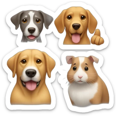 medium yellow dog, big brown dog and small gray hamster sticker