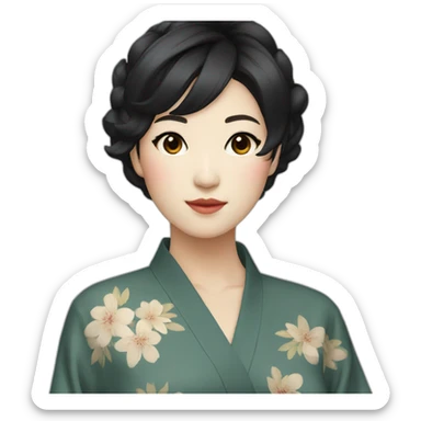 Japanese female with short black hair natural make up sticker