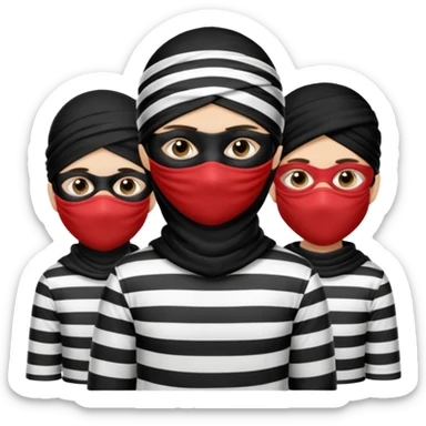 3 theif robbers emoji,Stripped shirt,eye mask, black head. sticker