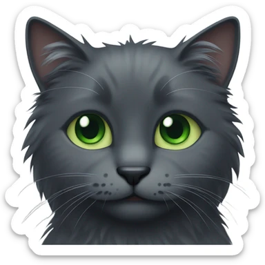 Dark grey fluffy cat with green eyes sticker