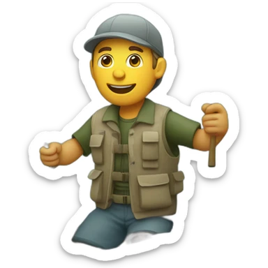 white fisherman fishing with a fishing rod in a small boat sticker