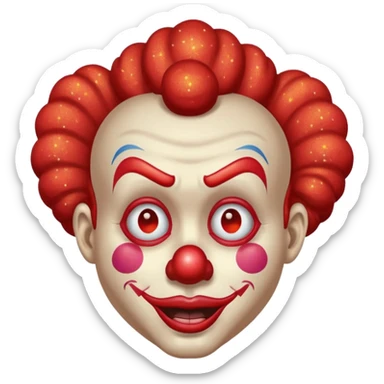 red glitter clown with the retarded facial expression sticker