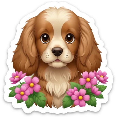 Cocker spaniel with a with flowers sticker