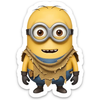 a minion wearing ancient animal skin cloth sticker