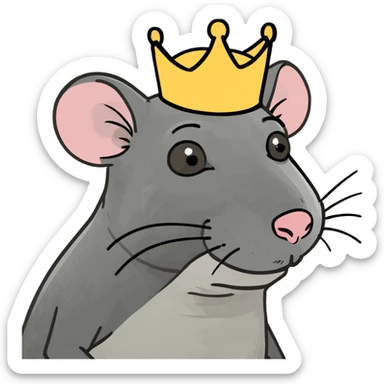 A rat with a crown sticker
