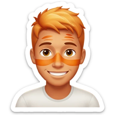 smiling boy in cafe setting with sunburn sticker