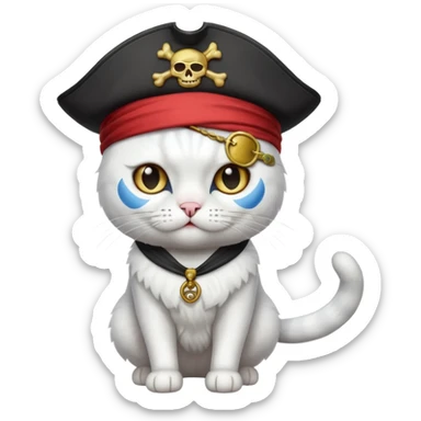 Pirate white cat full body  sticker