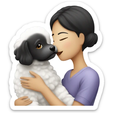 A bichon kissing an Asian woman  sticker