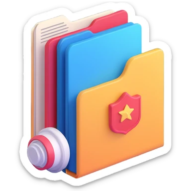 classic Windows folder icon with a stack of documents and a freelancer badge such as a star or checkmark to show it's for freelancer projects sticker