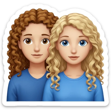 Friends, one has brown eyes, long curly brown hair, the other one has straight blond hair and blue eyes sticker