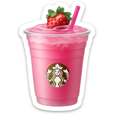 Starbucks Pink drink clear cup with strawberry’s sticker