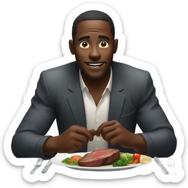 African man eating steak  sticker