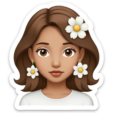 Medium Hair Girl with big white flower earrings sticker
