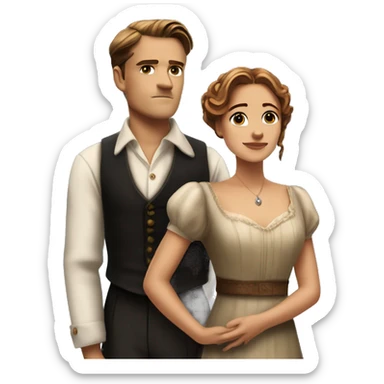 jack dawson and rose from titanic looking straight and stretches out her arms sticker