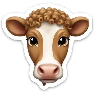 Curly light brown haïr baby cow sticker