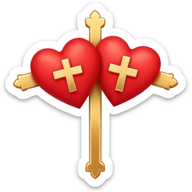 Two red  hearts connected by one simple gold cross  sticker