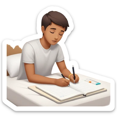 A person stands in a slightly messy room, mid-action—one hand writing a brain dump, the other smoothing out a freshly made bed. Three glowing notes are pinned nearby, marking their top priorities. A planner asks, “How can I make this easier?” Their face shows focus—not stress—activated sticker