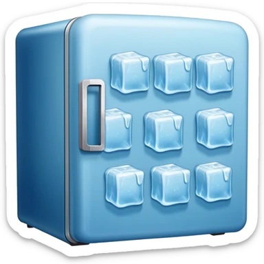 old-style blue refrigerator with ice inside sticker