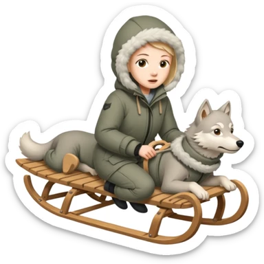 wolves pulling person on sled sticker