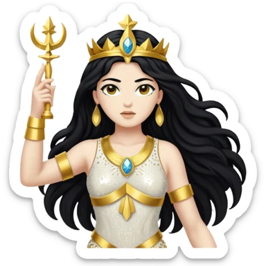 Nike, Goddess of Victory from Gods and Goddesses with long black hair, white and gold sequin outfit sticker
