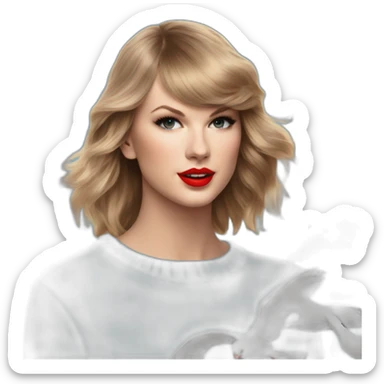 taylor swift in light blue crewneck sweater red lipstick seagulls in the background sticker