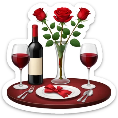  romantic table set for two with roses and red wine sticker