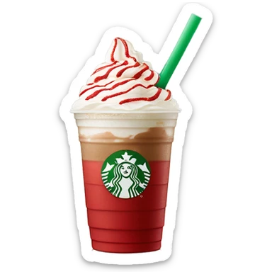 Peppermint Starbucks Frappuccino with one straw and red pieces in the drink sticker