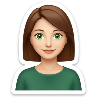 pretty middle age woman with green eyes and shoulder length straight brown hair casual sticker
