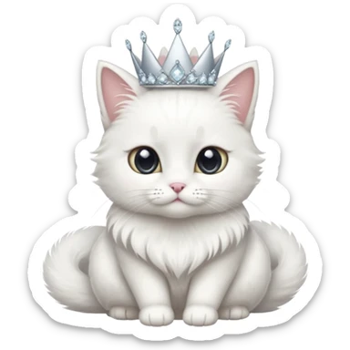 Cat Queen – fluffy white cat with a small diamond tiara, sitting
 sticker