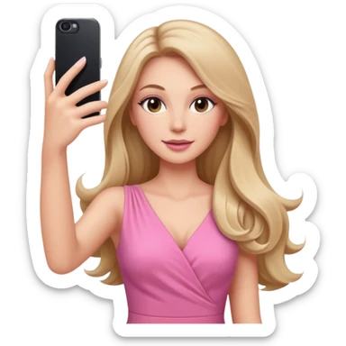 White woman gorgeous make up long hair taking selfie in pink dress sticker