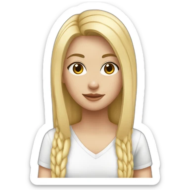 caucasian girl, long straight blonde, white v-neck laced top sticker