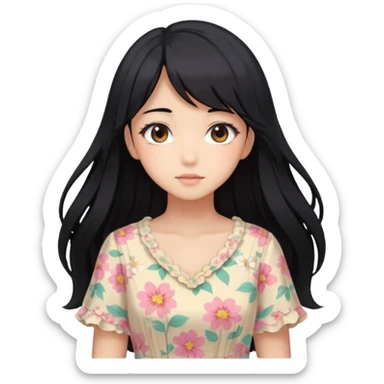 Gorgeous black hair Pastel Anime-Style light brown skin Lady sticker