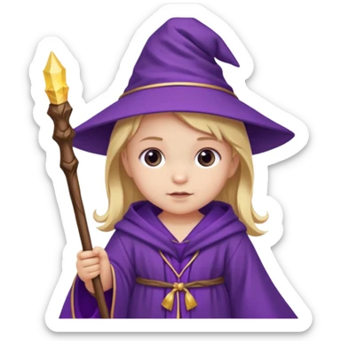 baby girl wizard with purple robe and staff sticker