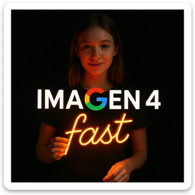 make a girl holding this sign, but sign in made of neon, also add fast below the sign sticker