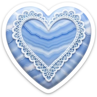 Heart-shaped blue lace agate cabochon with pastel blue and white banded lace-like patterns sticker
