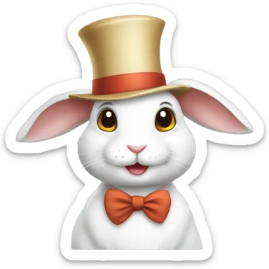 A white rabbit wearing a charming hat sticker