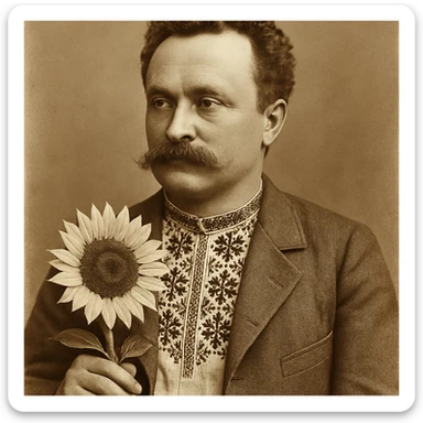 holds a sunflower in his hand sticker