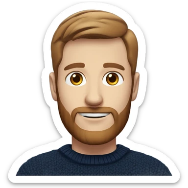 irish man blue eyes, brown short hair and short beard, wearing a smart navy blue jumper. sticker