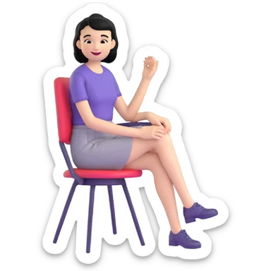 Girl with short black hair smiling sitting on a chair sticker