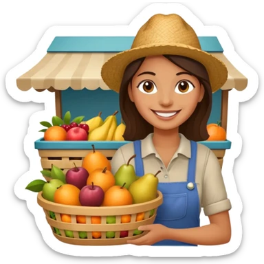 Shopper with fruit basket,Farmers’ Market, background Fruit, market. sticker