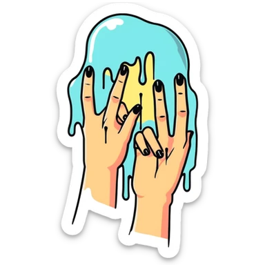 Woman with clear stuff dripping off of her fingers sticker
