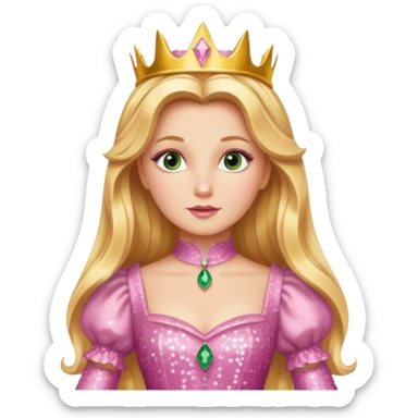 Glinda from The Wizard of Oz with long golden blonde hair, pink sequin outfit sticker