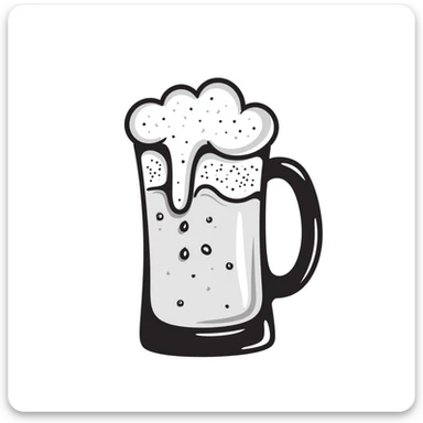 A hand drawn mug of beer with bubbles and foam at the top sticker