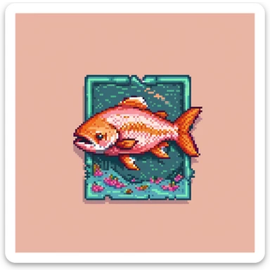 Minecraft salmon fish item texture, eye pointing down-left at 45-degree angle, orange-pink color, simple square texture, pixel art style sticker