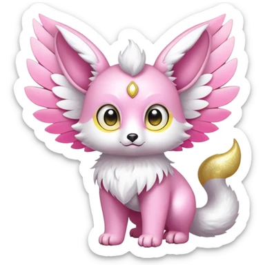 Shiny epic glittery divine white yellow pink animal-fakemon-creature with head-ear-wings, cute, adorable, big eyes, fluffy tail sticker