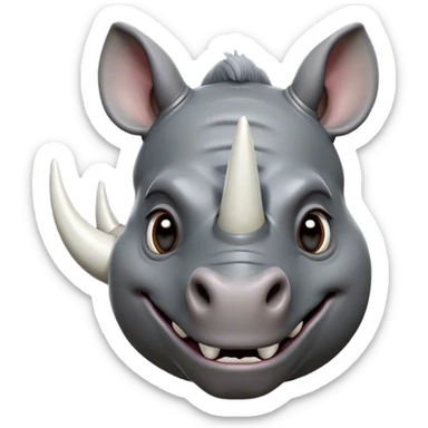 Cinematic Comical Rhinoceros Portrait Emoji, Head tilted dramatically with an exaggeratedly amused expression, featuring a striking, glossy slate-gray hide with a boldly textured white horn, wide, expressive eyes filled with playful disbelief, Simplified yet hilariously expressive features, highly detailed, glowing with a slightly sassy glow, high shine, dramatic yet playful, stylized with an air of cheeky wild mischief, bright and endearing, soft glowing outline, capturing the essence of a spirited and over-the-top rhinoceros, so meme-worthy it feels like it could charge its way into internet fame instantly! sticker