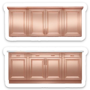 Realistic front facing rose gold hanging kitchen cabinets with flower pattern print on them. sticker