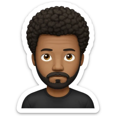 black man with beard, mustache, and short afro frowing wearing a black tee sticker